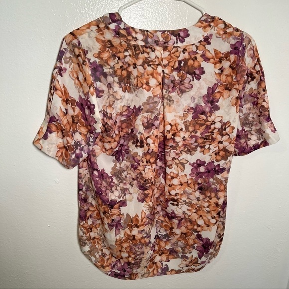 Premise Floral V-Neck Blouse Purple Orange - Picture 9 of 14